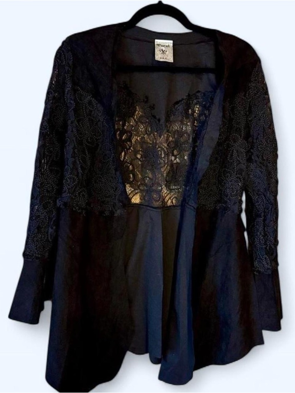 VOCAL Black Lace Open Front Layering Cardigan